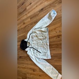 Light Blue Denim Jacket with Black Hood